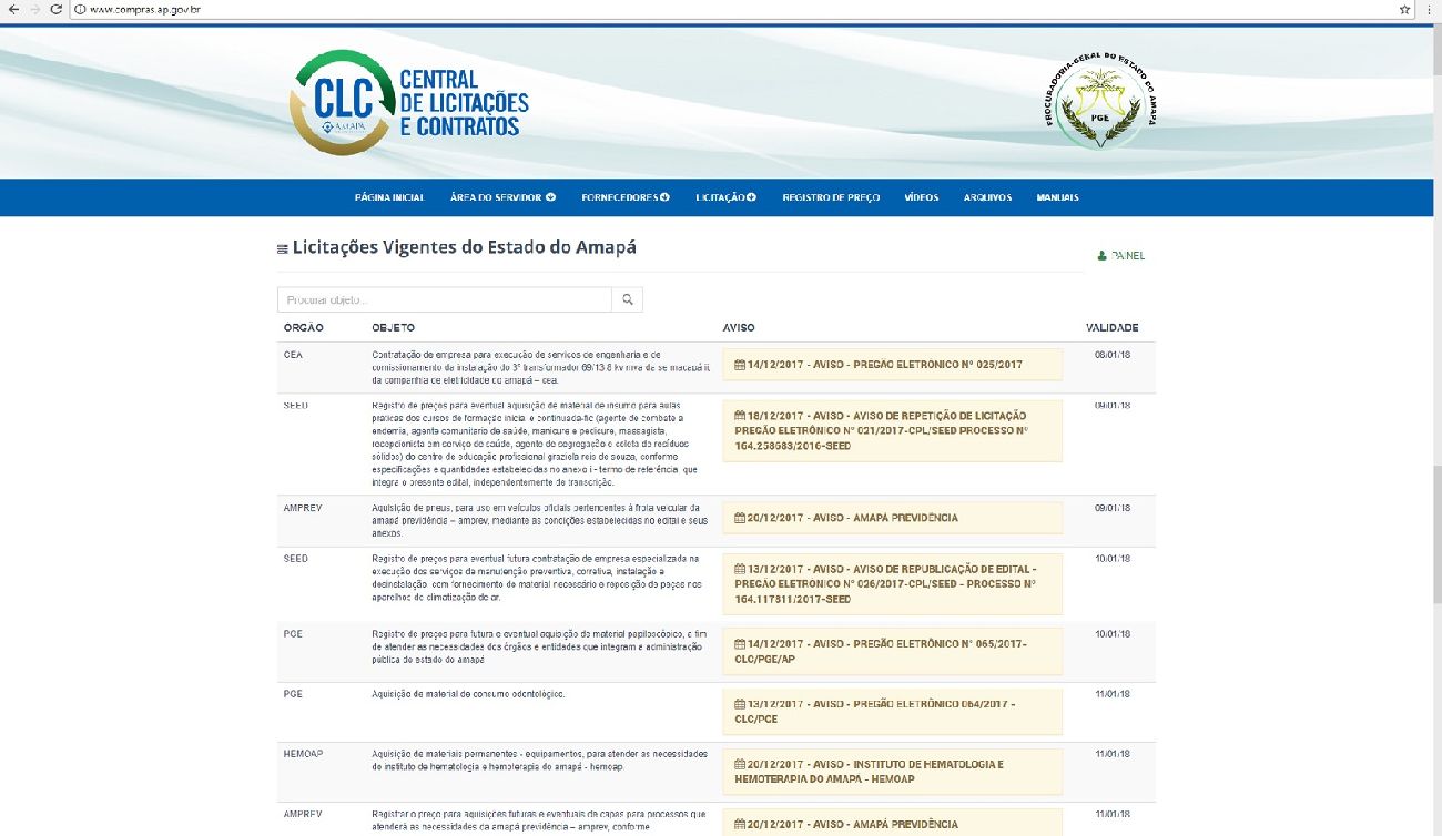 Esses processos podem ser acompanhados por qualquer cidadão, através do endereço eletrônico www.compras.ap.gov.br.