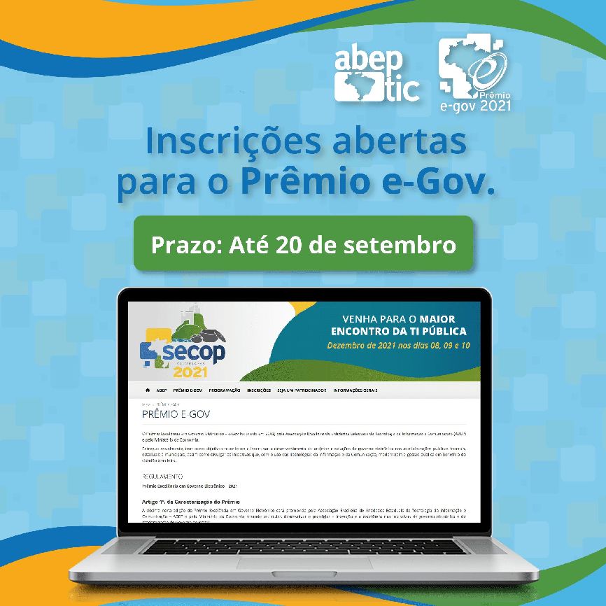Inscrições para o Prêmio e-Gov são gratuitas e devem ser feitas pelo site oficial do Secop 2021
