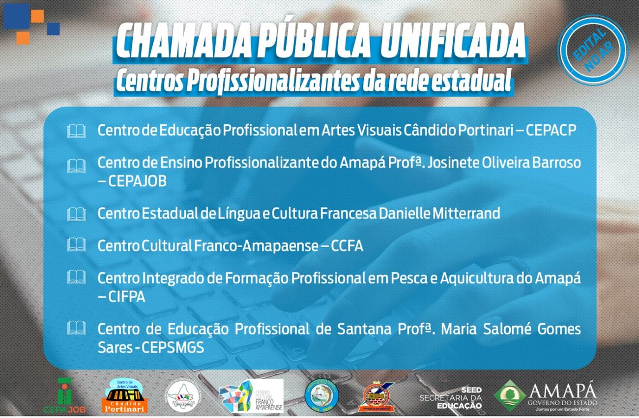 As matrículas serão realizadas presencialmente no período de 4 a 8 de abril, na secretaria escolar de cada centro profissionalizante.