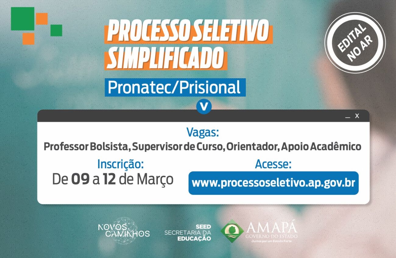 São 10 vagas disponíveis para atuação na equipe técnica e 16 vagas para professores bolsistas.
