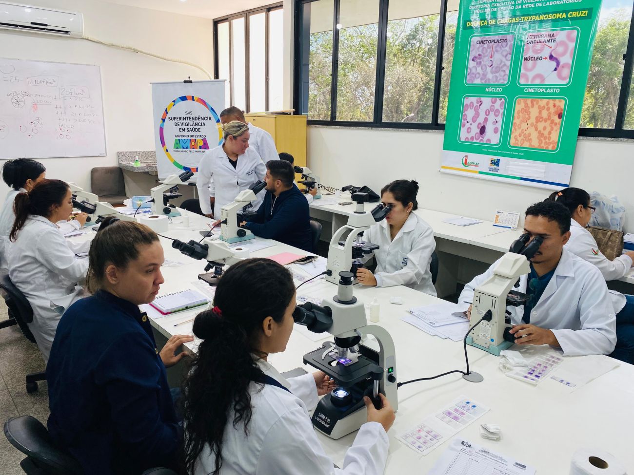 Biomédicos e microscopistas aprendem como fazer diagnóstico da malária, doença de chagas e elefantíase com precisão
