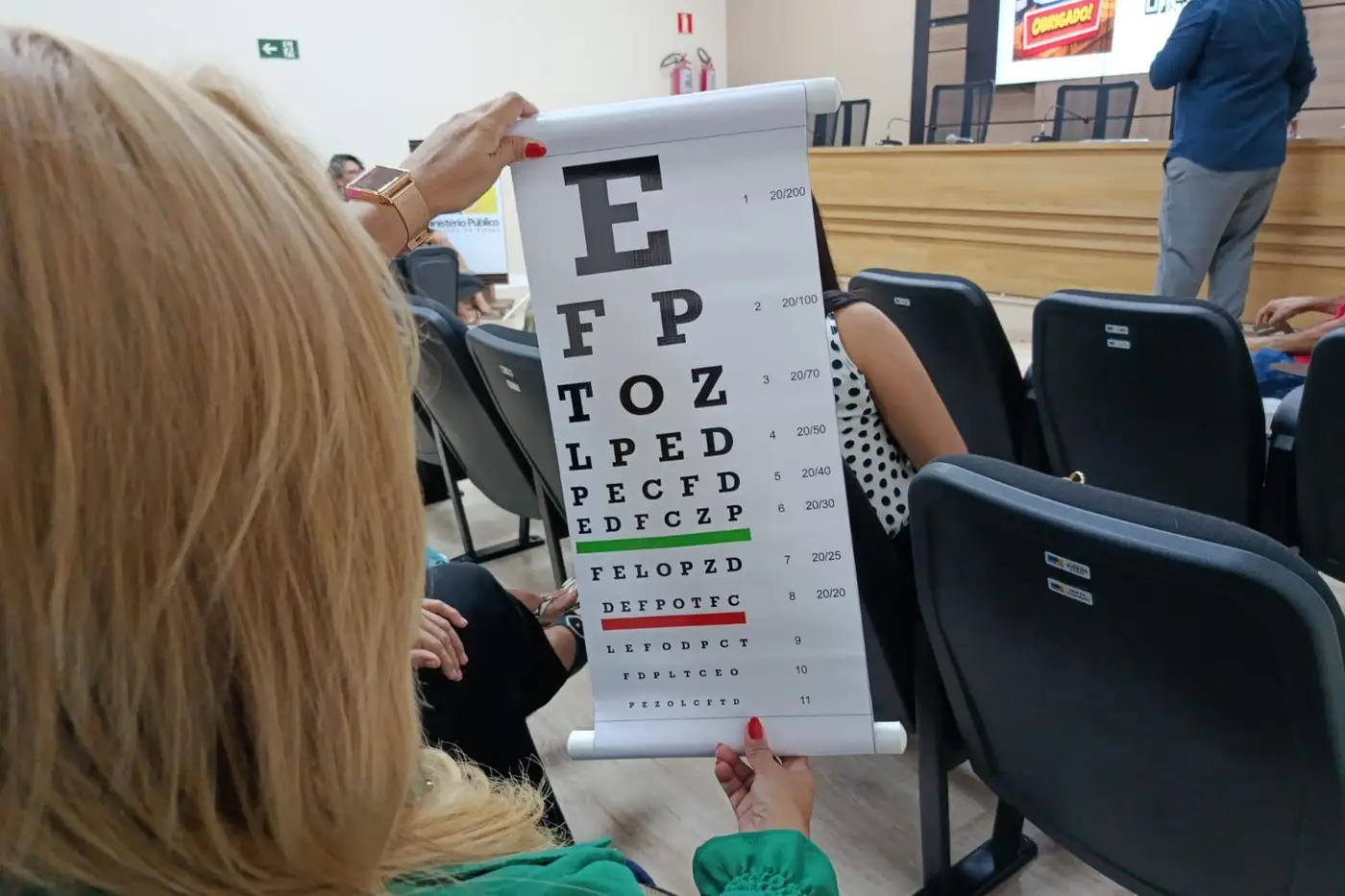 Uma tabela com letras ou símbolos de tamanhos decrescentes foram distribuídas